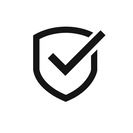 Ícone de um escudo de segurança com um símbolo de verificado, representando segurança certificada.